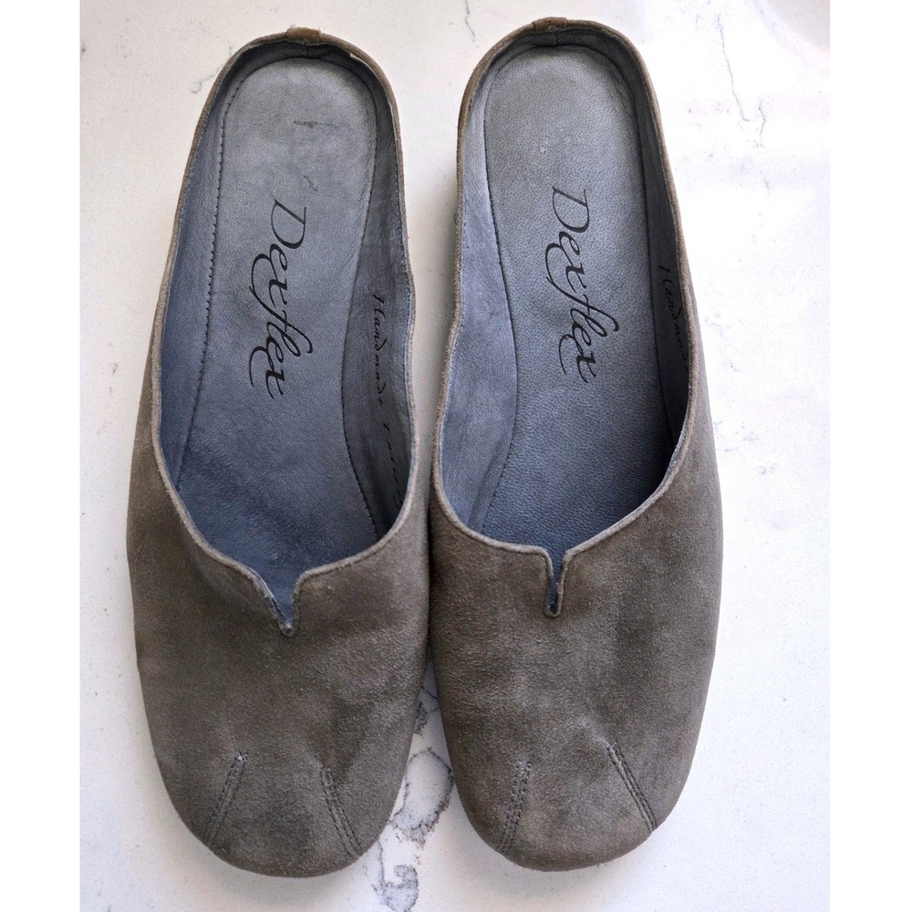 Dexflex Comfort Handmade Gray Suede Leather Mules Low Wedge Slides Womens 8M‎